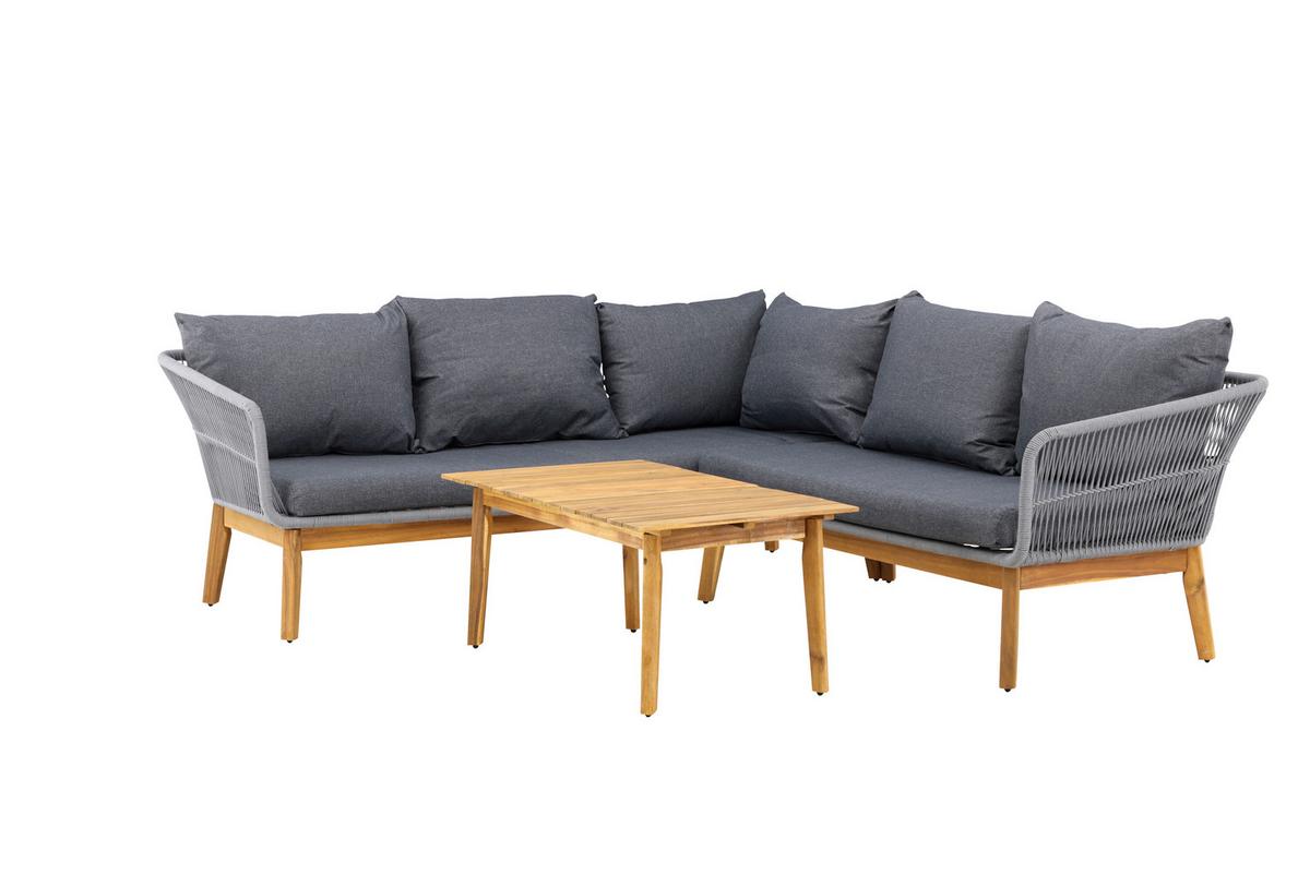 Loungegarnitur Chania - Dunkelgrau/Grau, KONVENTIONELL, Holz/Kunststoff (210/160cm) - Gardenson