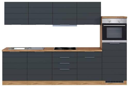 Küchenzeile Florenz mit Geräten 300 cm Grau/Eichefarben - Eiche Wotan/Grau, Design, Holzwerkstoff (300cm) - Held
