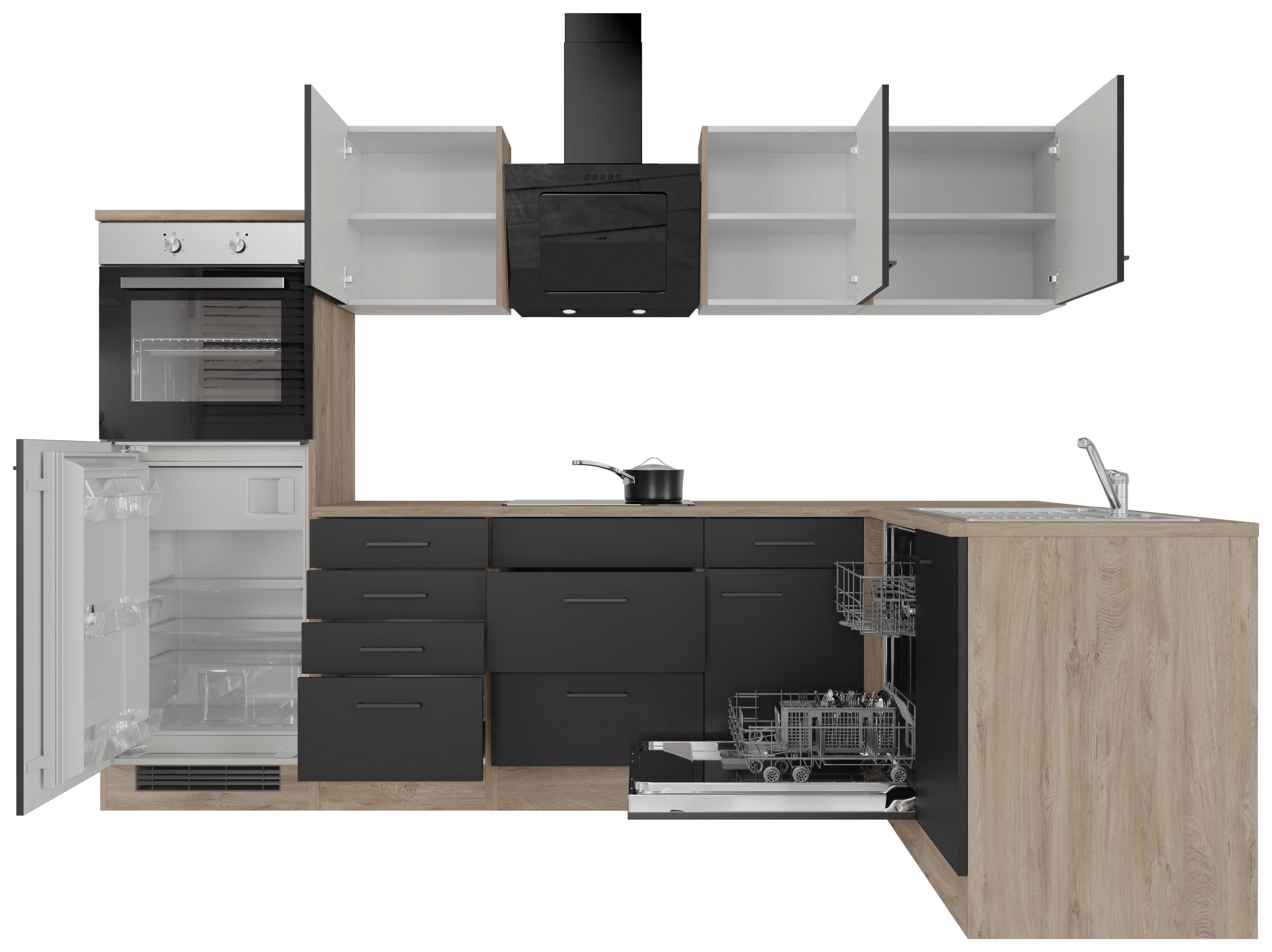 Eckküche Capri Eiche/Schwarz S: 280x170 cm - Eichefarben/Schwarz, KONVENTIONELL, Holzwerkstoff (280/170cm) - FlexWell