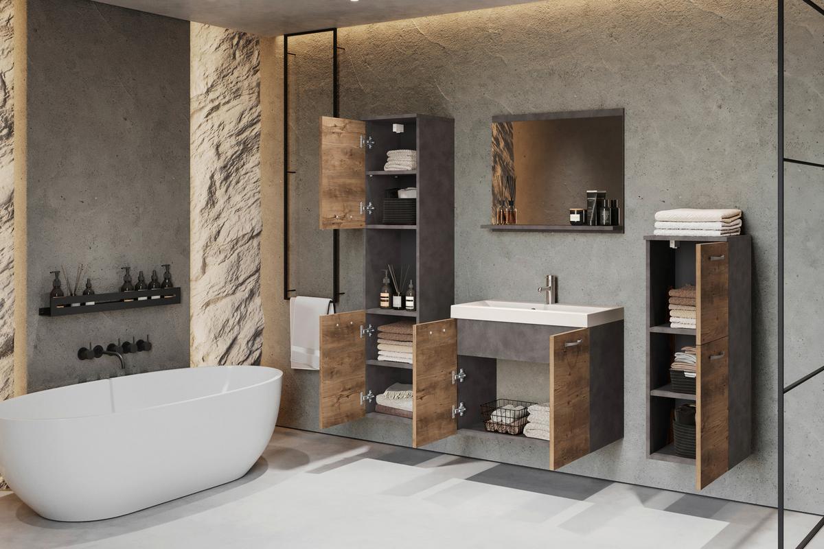 Badezimmer Malo-Matera5-Teilig Kastanieeiche/Anthrazitb:120cm - Kastanieneichefarben/Anthrazit, LIFESTYLE, Keramik/Holzwerkstoff (120/132,8/30,2cm) - P & B