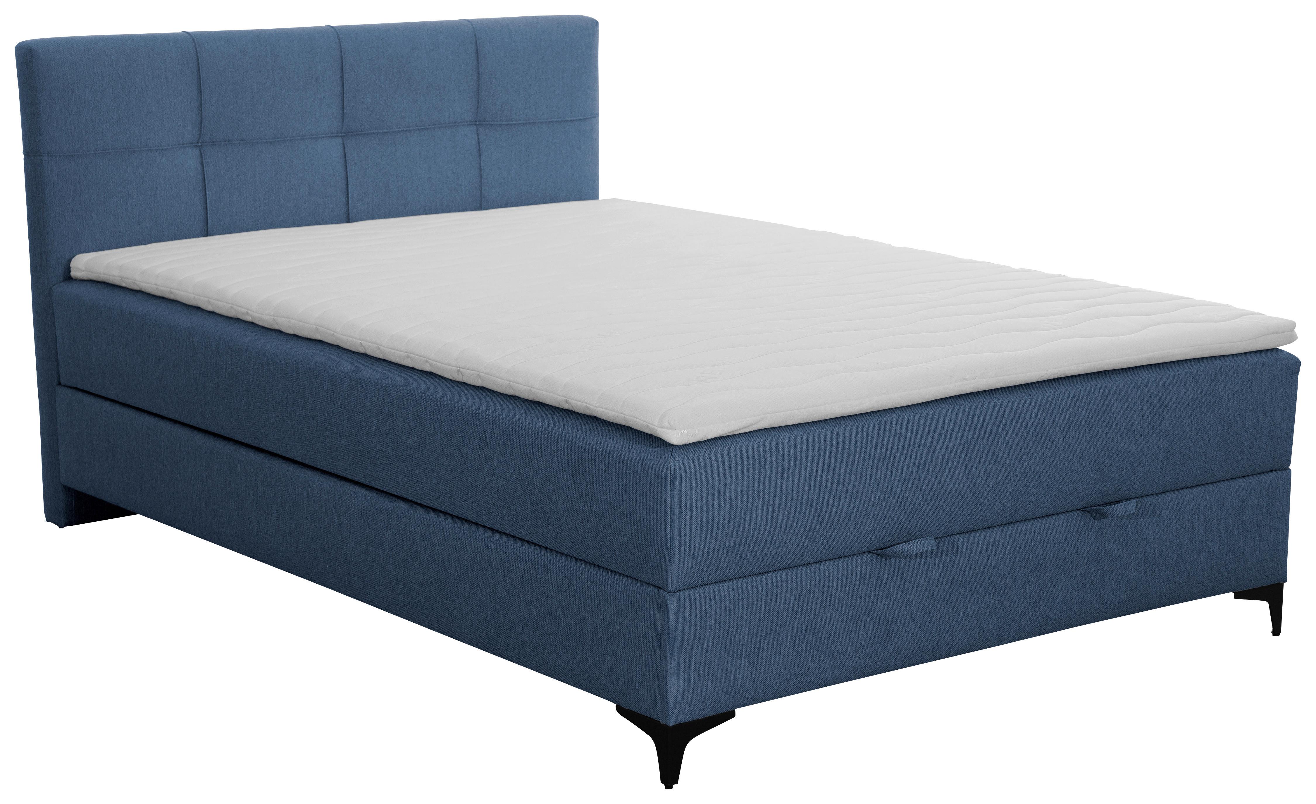 Polsterbett mit Bettkasten 140x200 Freddie Blau - Blau/Schwarz, KONVENTIONELL, Textil (140/200cm)