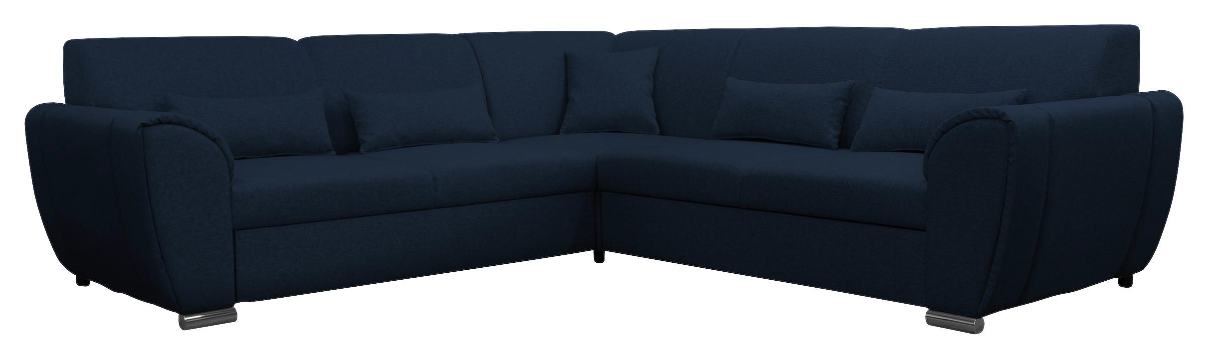 Ecksofa Delux Dunkelblau Mit Schlaffunktion Ottomane Rechts - Silberfarben/Dunkelblau, Design, Textil (266/266cm) - Livetastic