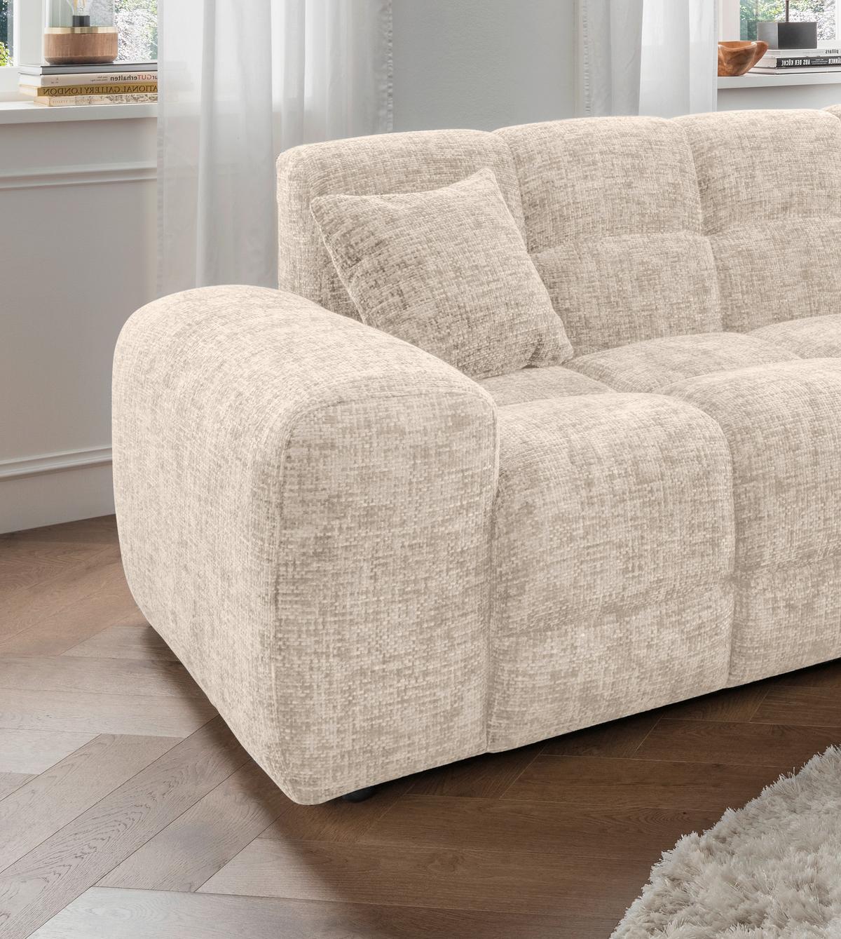 Ecksofa Bosco, Creme S: 301x152 cm - Creme/Schwarz, MODERN, Textil (301/152cm) - Livetastic