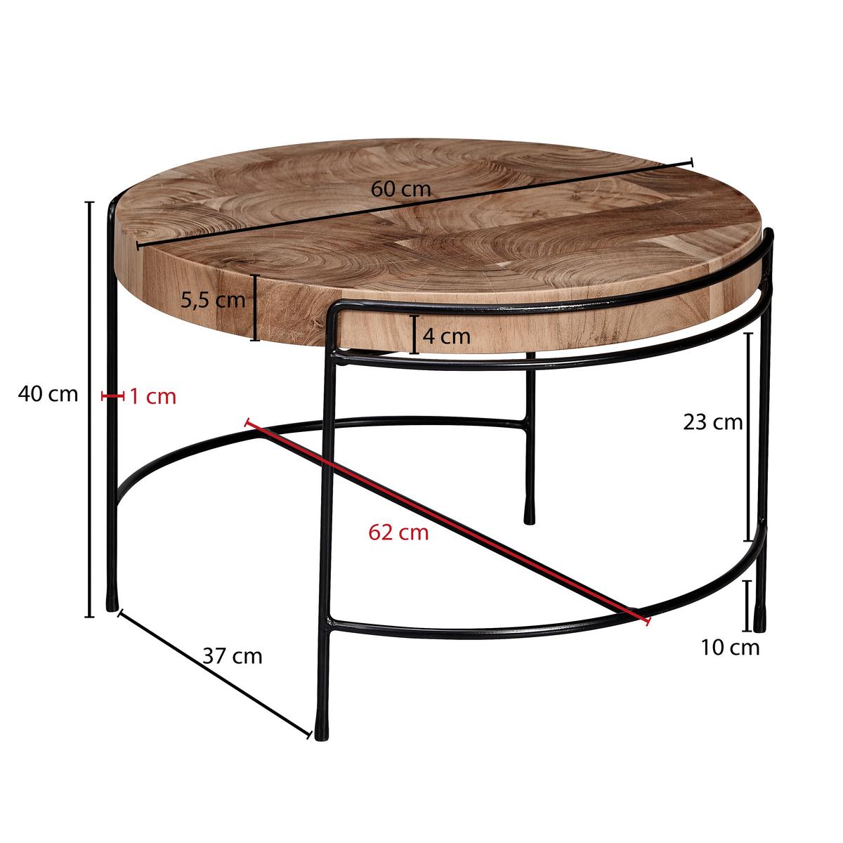 Konferenční stolek z masivního dřeva - černá/barvy akácie, Konvenční, kov/dřevo (62/62/40cm) - MID.YOU