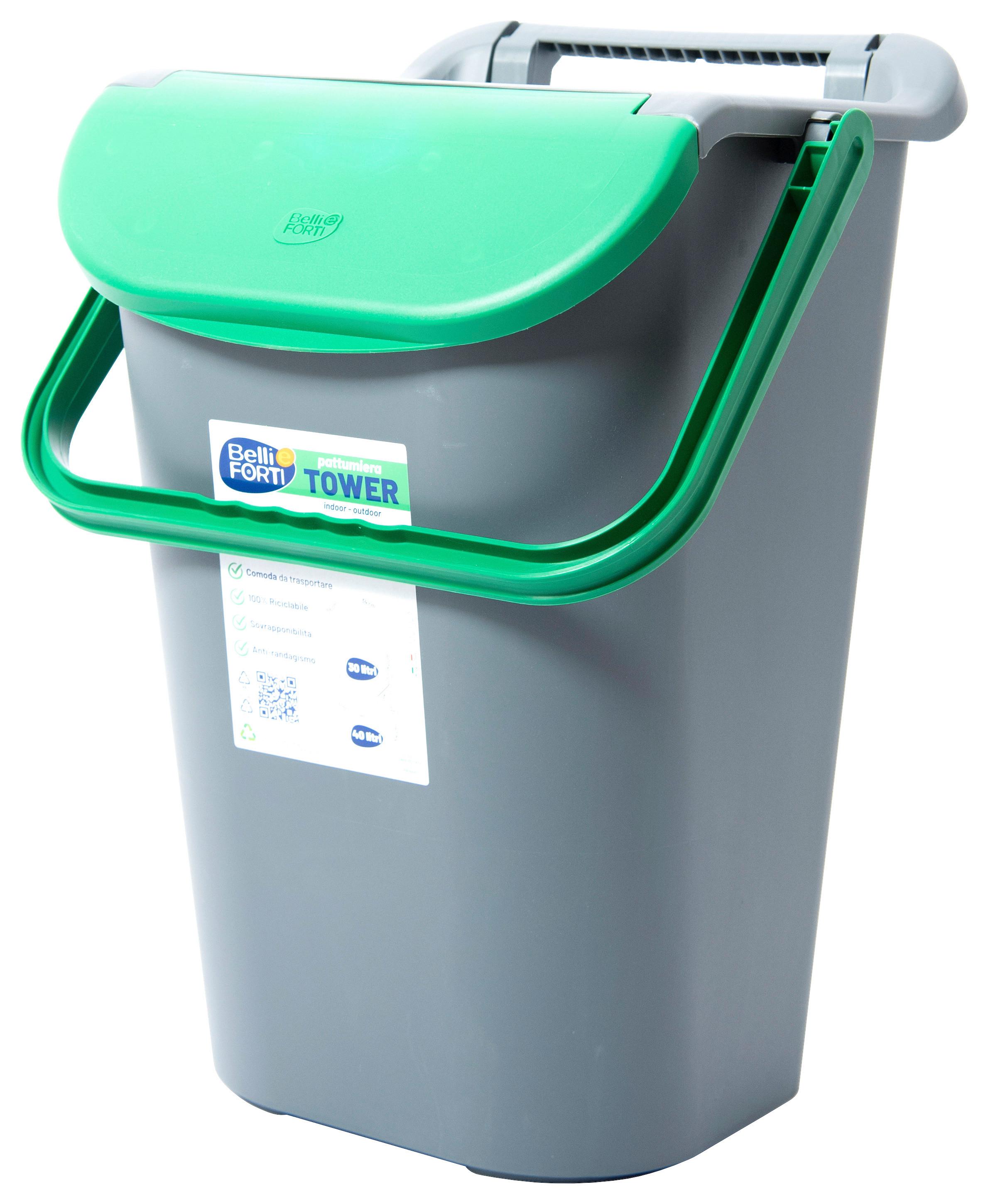 Mülleimer Tower Mit Deckel 40 Liter Kunststoff Grün/grau