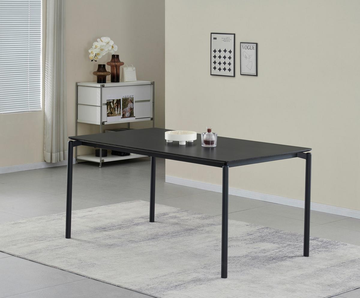 Esstisch Lean Mdf Schwarz, B: 160 cm - Schwarz, KONVENTIONELL, Holzwerkstoff/Metall (160/76/90cm) - P & B