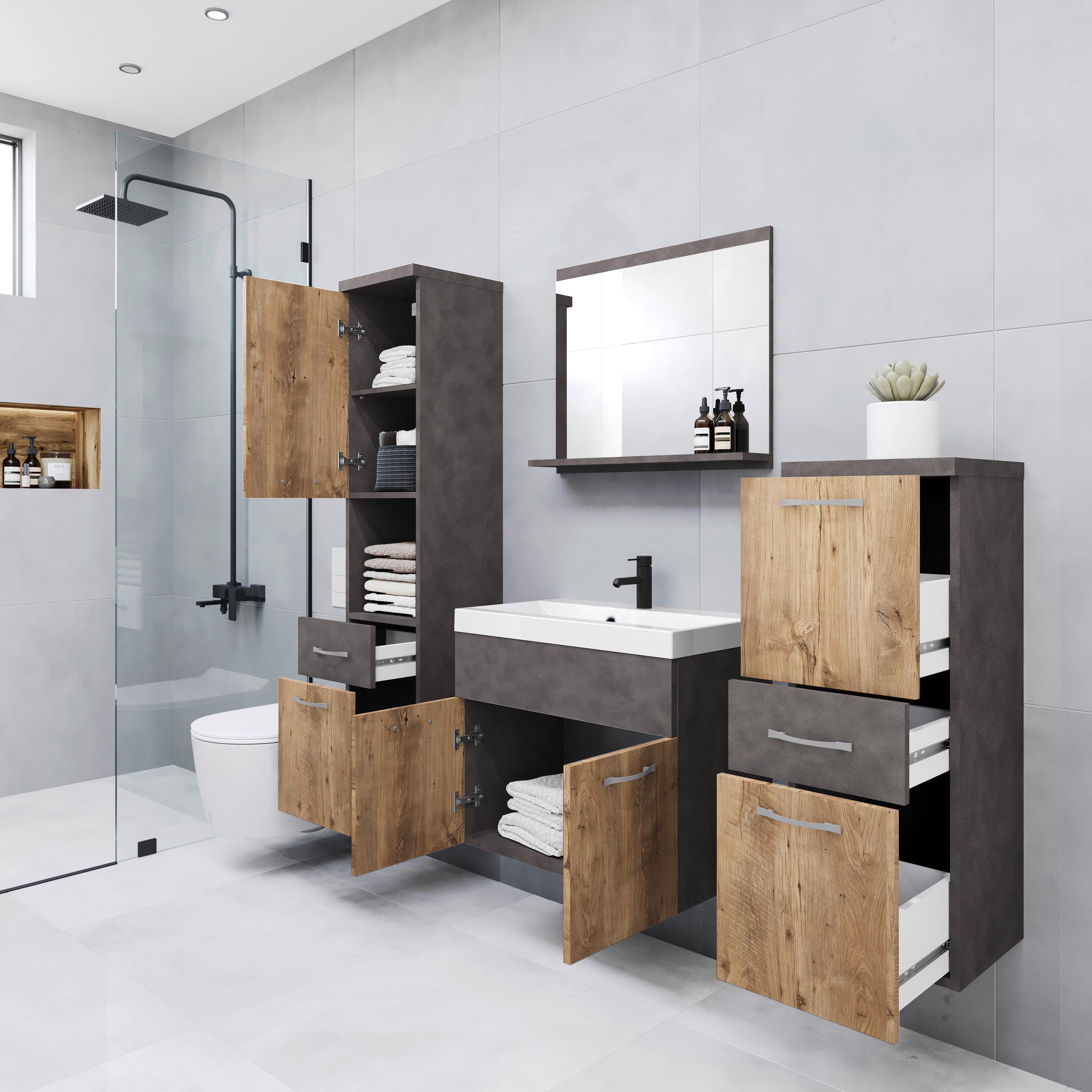 Badezimmer Albamatera 5-Teilig Kastanieeichefarben B: 120 cm - Kastanieneichefarben/Anthrazit, LIFESTYLE, Keramik/Holzwerkstoff (120/132,8/30,2cm) - P & B