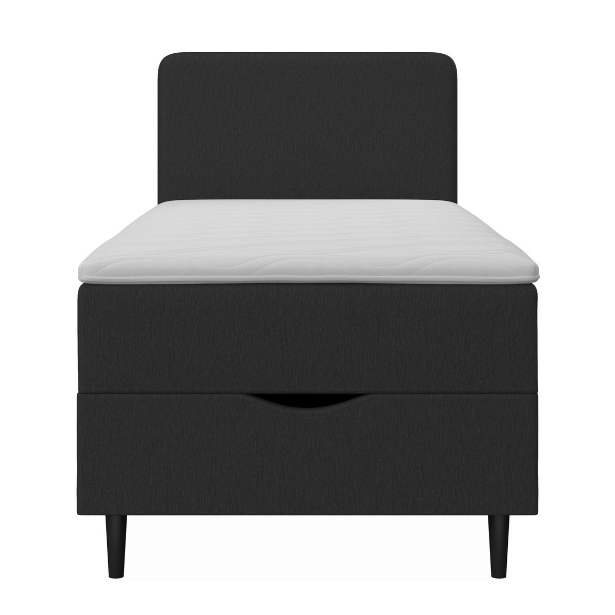 Boxspringová postel VIDA 90x200, tmavě šedá, s topperem - černá/tmavě šedá, Moderní, dřevo/textil (90/200cm) - Bessagi Home