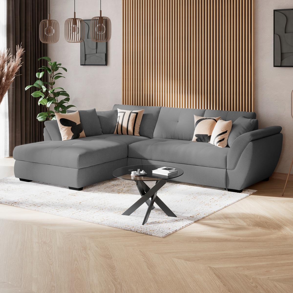 Rohová sedačka BERISSO, levá, antracitová tk. VINCI - černá/antracitová, Konvenční, textil/plast (187/278cm) - Ondega