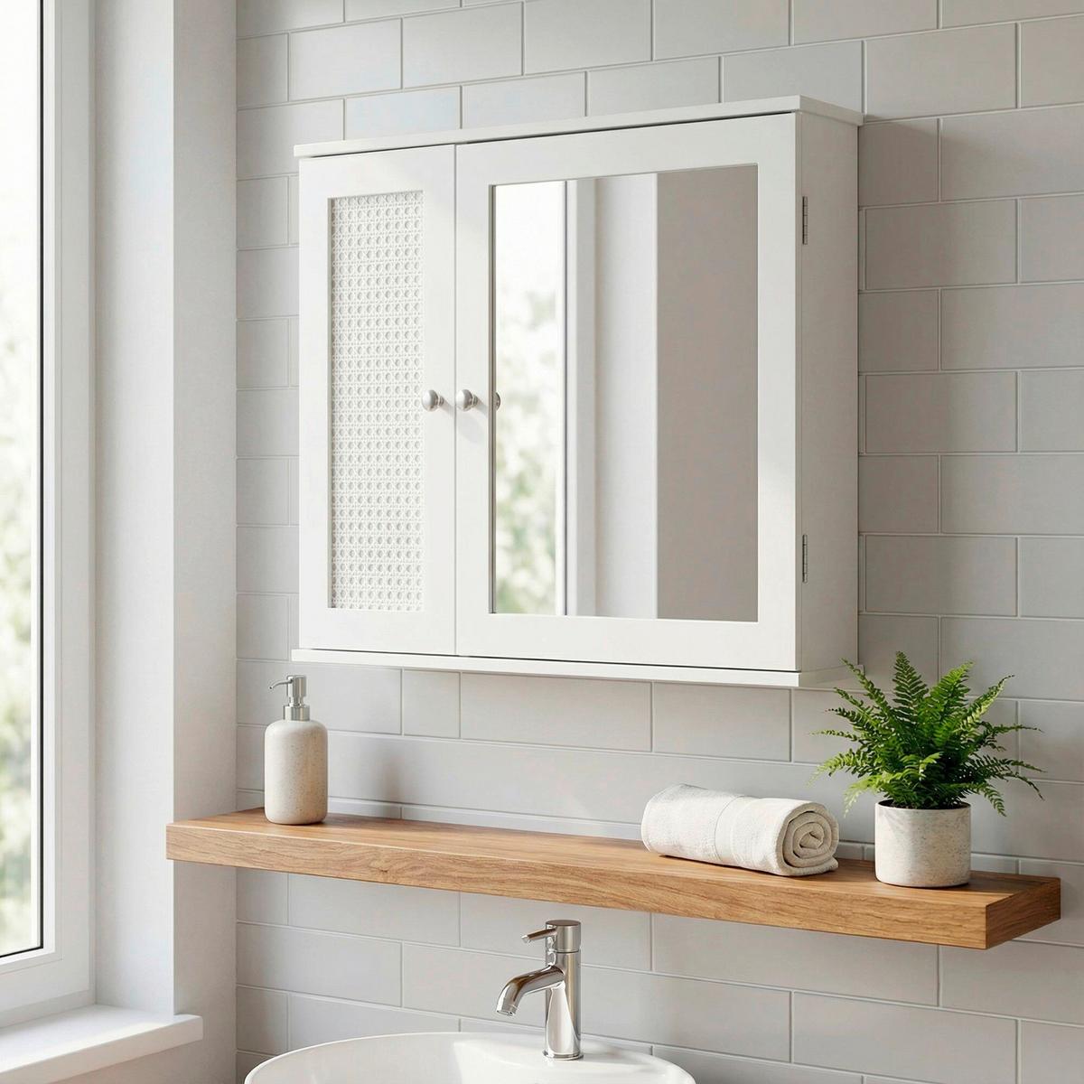 SPIEGELSCHRANK Weiß B: 60cm - Weiß, Design, Glas/Holzwerkstoff (60/50/15cm) - Livetastic