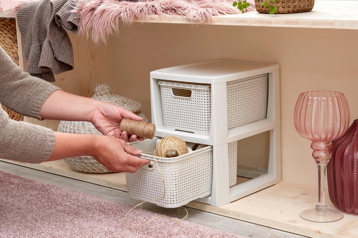 Fiókos Tároló Rattan - antracit/fehér, Basics (24,1/29,6/33cm) - Ondega