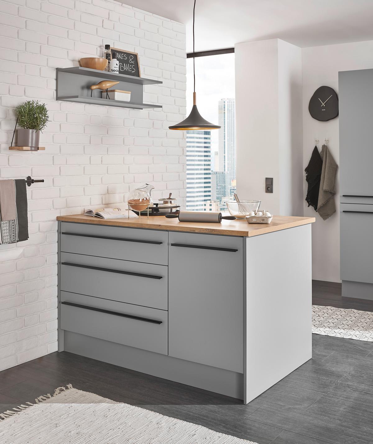 KUCHYNSKÝ OSTROVČEK DENVER - čierna/sivá, Design, kompozitné drevo/plast (145/90/90cm) - MID.YOU