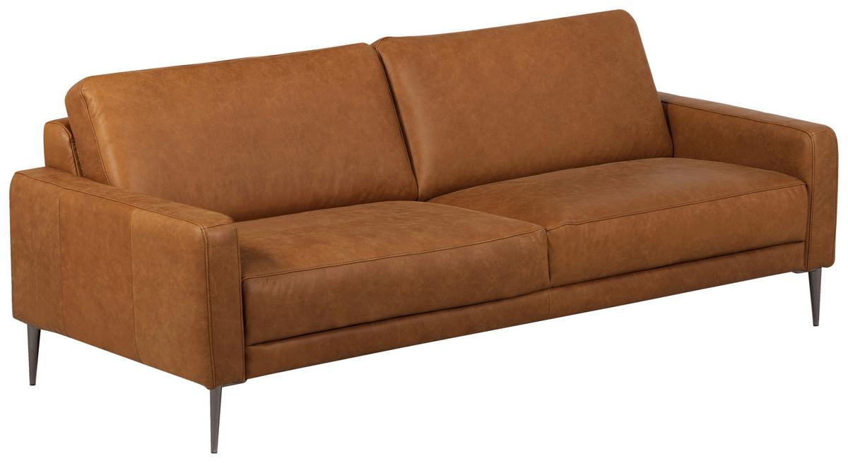 3-Sitzer-Sofa Spring, Cognac B: 187 cm - Cognac/Schwarzchrom, Design, Leder (187/85/92cm) - Livetastic