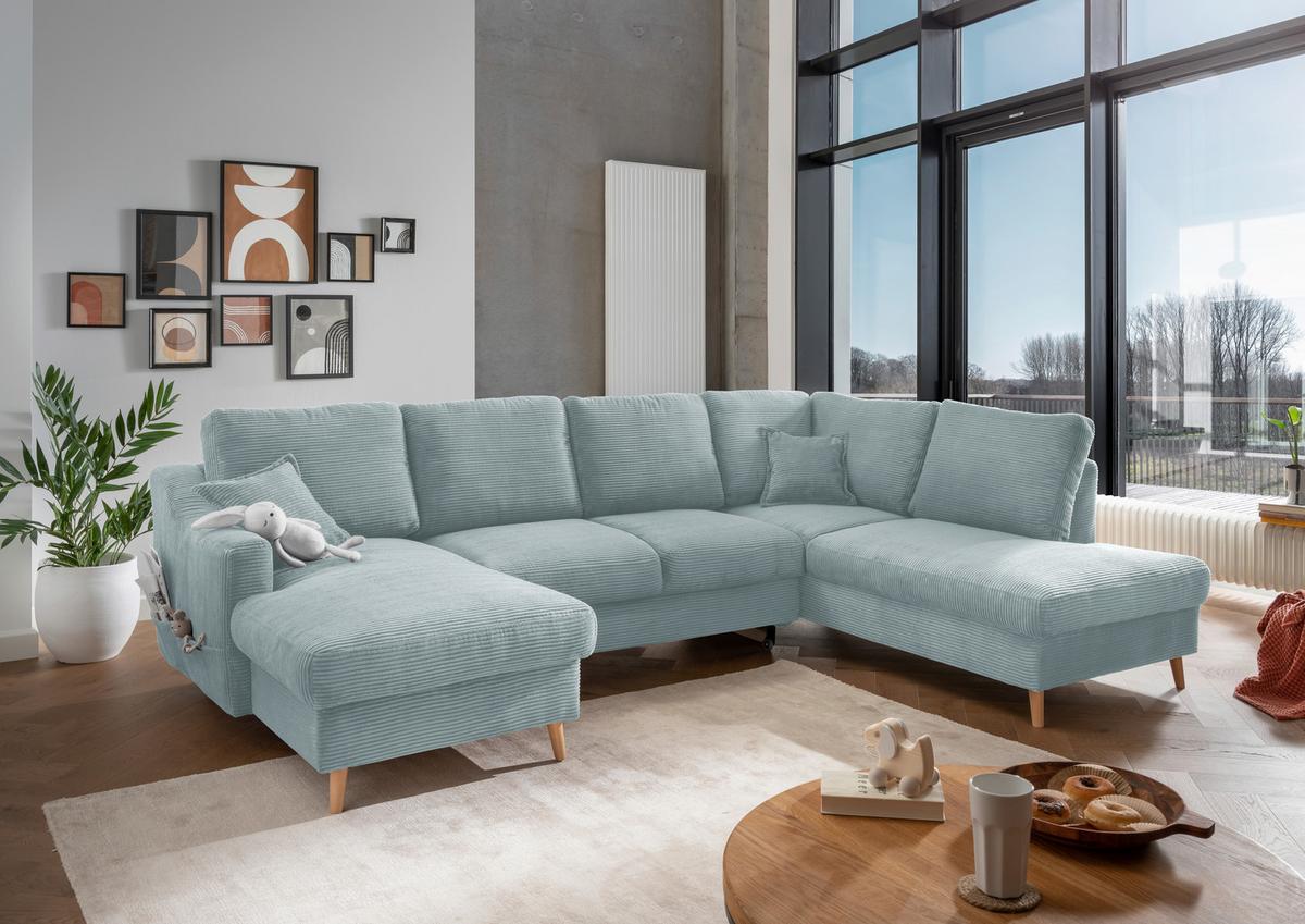 Wohnlandschaft Valentina - Naturfarben/Hellblau, KONVENTIONELL, Textil (150/301/200cm) - P & B