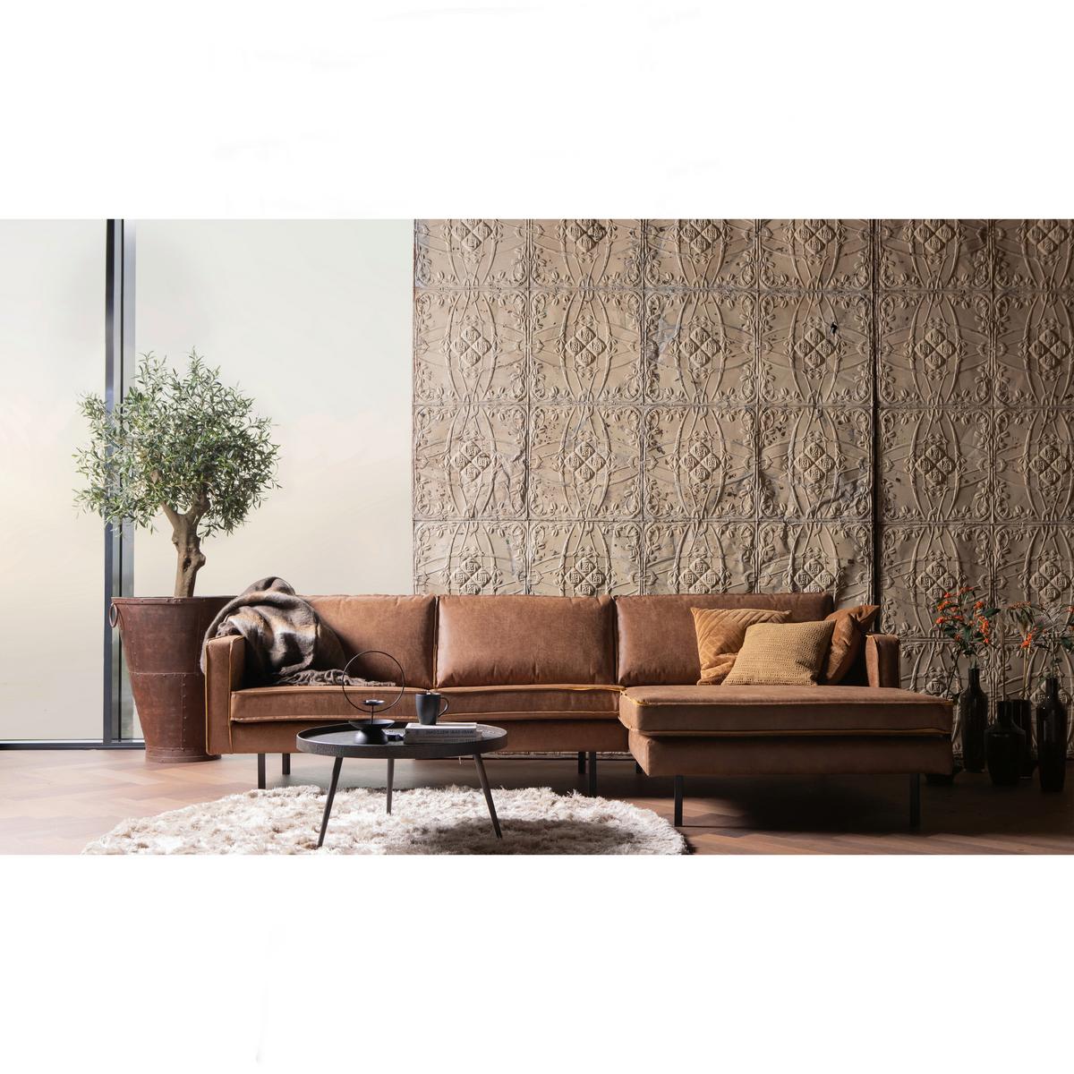 Ecksofa Rodeo Cognac S: 300x155cm - Cognac/Schwarz, Design, Leder/Textil (300/155cm) - Livetastic