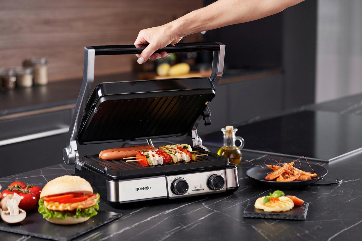 Kontaktgrill 2000w, Bis 230c - Silberfarben/Schwarz, Basics, Kunststoff/Metall (36,4/16,5/33,5cm) - Gorenje