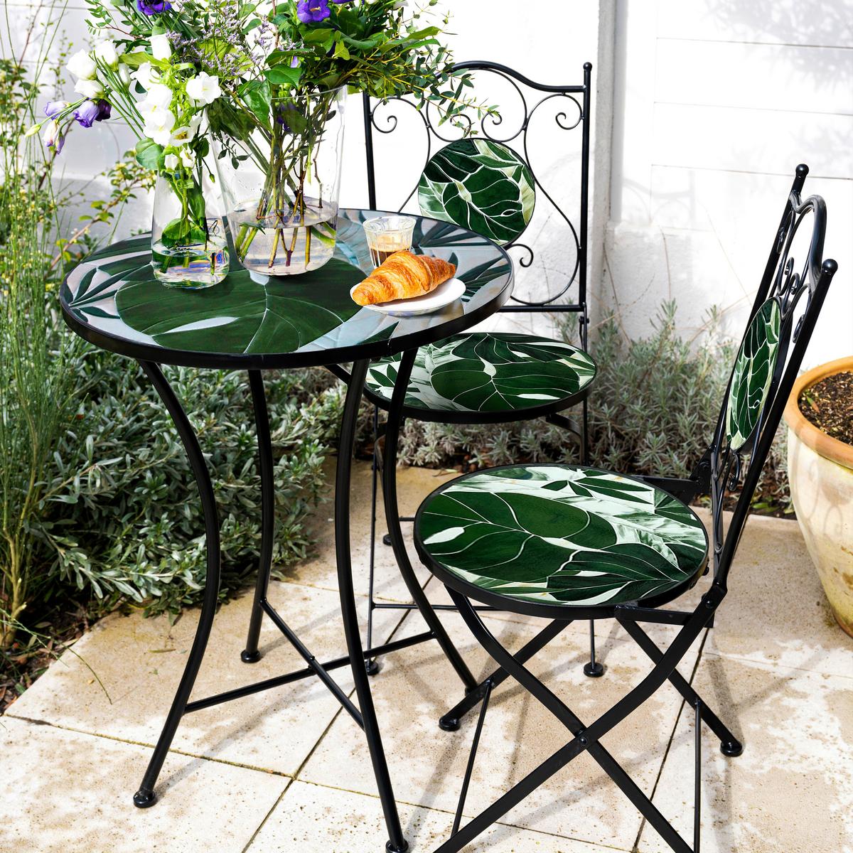 Gartenset Amelie Tropical Grün - Schwarz/Weiß, Basics, Keramik/Metall (60/75cm) - Ambia Garden