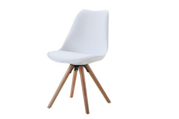 Schalenstuhl Levi Weiß Lederlook Echtholz Beine - Eichefarben/Weiß, MODERN, Holz/Kunststoff (48/81/57cm) - Ondega