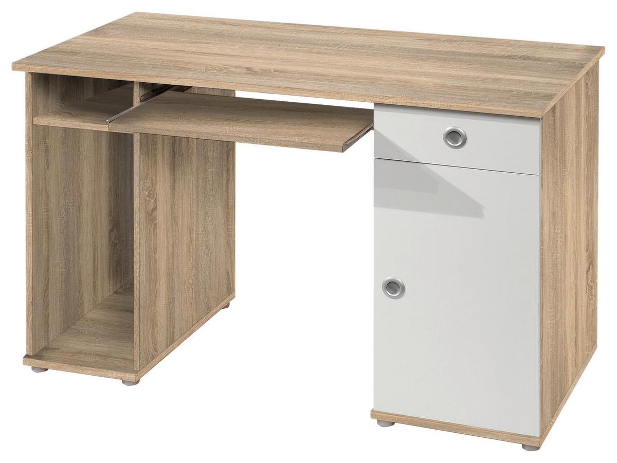Jugendschreibtisch Wiki 120cm Eiche Dekor/weiß - Weiß/Sonoma Eiche, KONVENTIONELL, Holzwerkstoff (120/78/60cm)