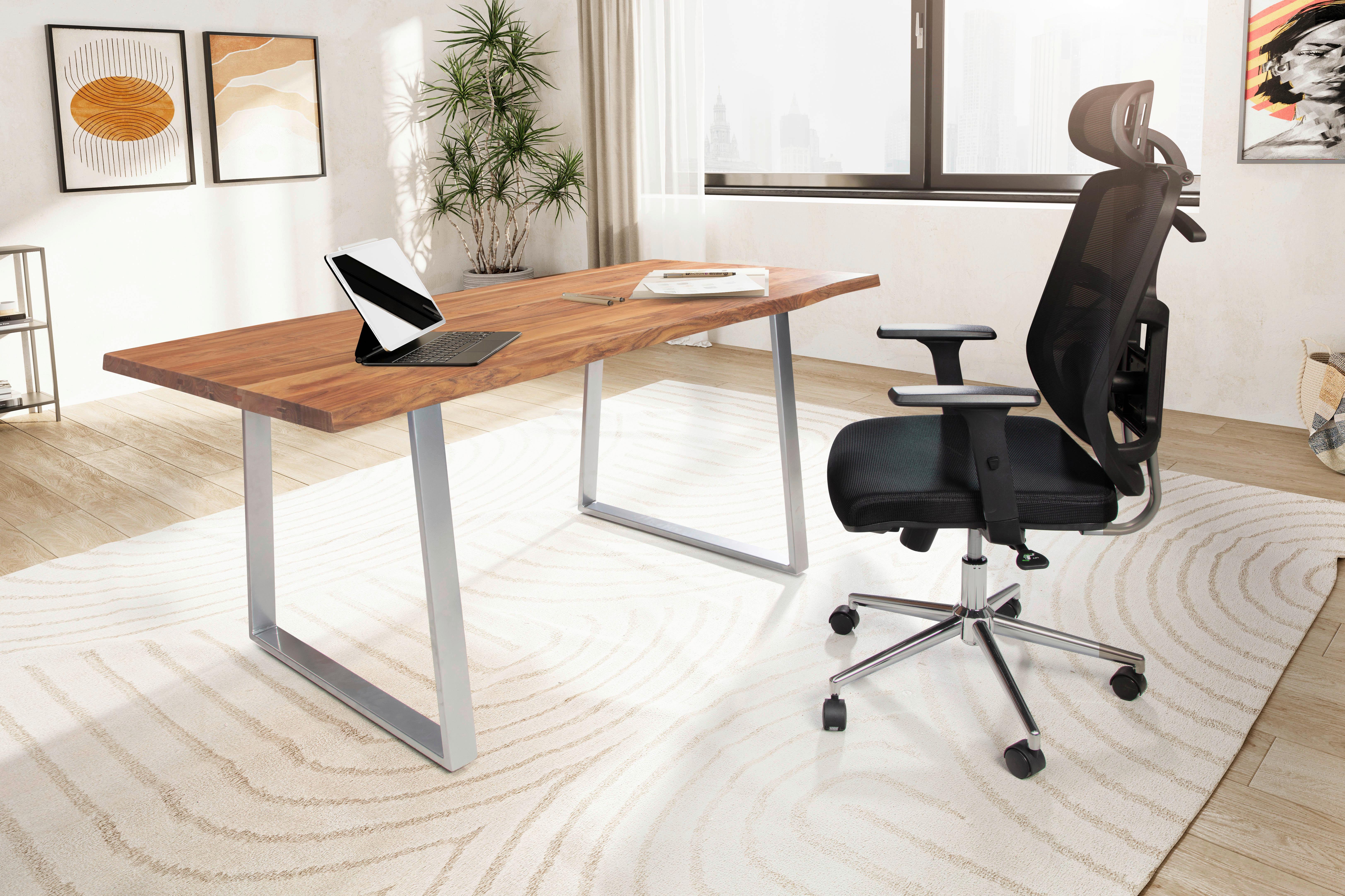 Schreibtisch Wl7.266 - Chromfarben/Akaziefarben, MODERN, Holz/Metall (120/60/76cm) - MID.YOU