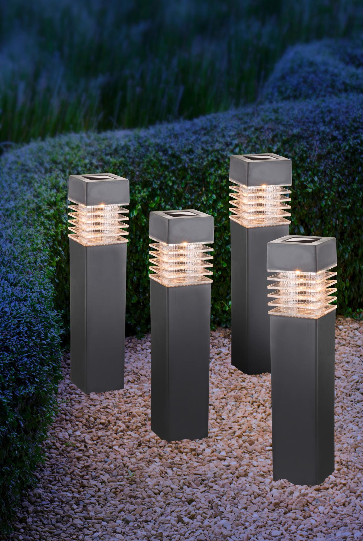 4 X Solarleuchte Mit Erdspieß - Grau, MODERN, Kunststoff (5,8/5,8/38,5cm)