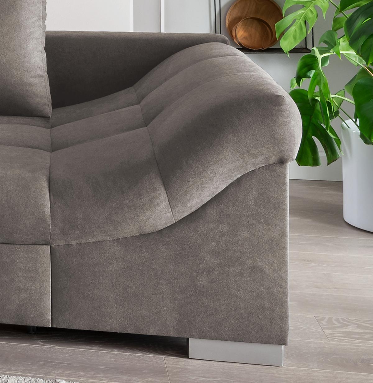 Eckschlafsofa Alvito Graubraun S: 202/298 cm - Graubraun/Silberfarben, Design, Textil (202/298cm) - MID.YOU