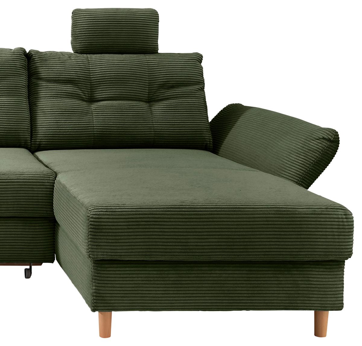 Wohnlandschaft Brizzini mit Schlaffunktion, Dunkelgrün - Dunkelgrün/Naturfarben, MODERN, Textil (206/338-352/176cm) - Livetastic