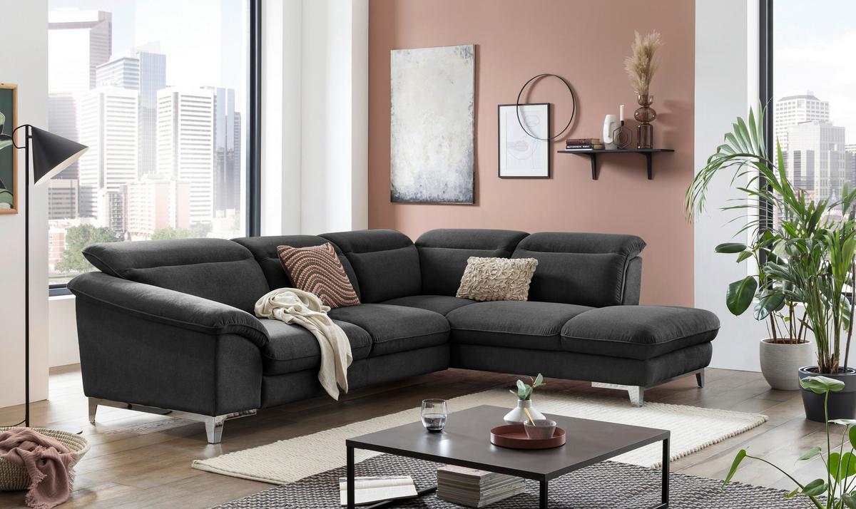 Ecksofa Mit Schlaffunktion Teresa Schwarz - Chromfarben/Schwarz, Design, Textil (293/232cm) - Livetastic