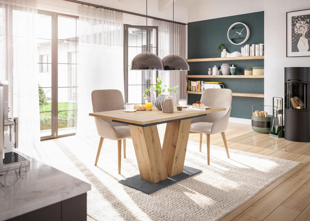 Esstisch Graphitfarben/Eiche Artisan 140cm - Graphitfarben/Eiche Artisan, MODERN, Holzwerkstoff (140/76/80cm) - Livetastic