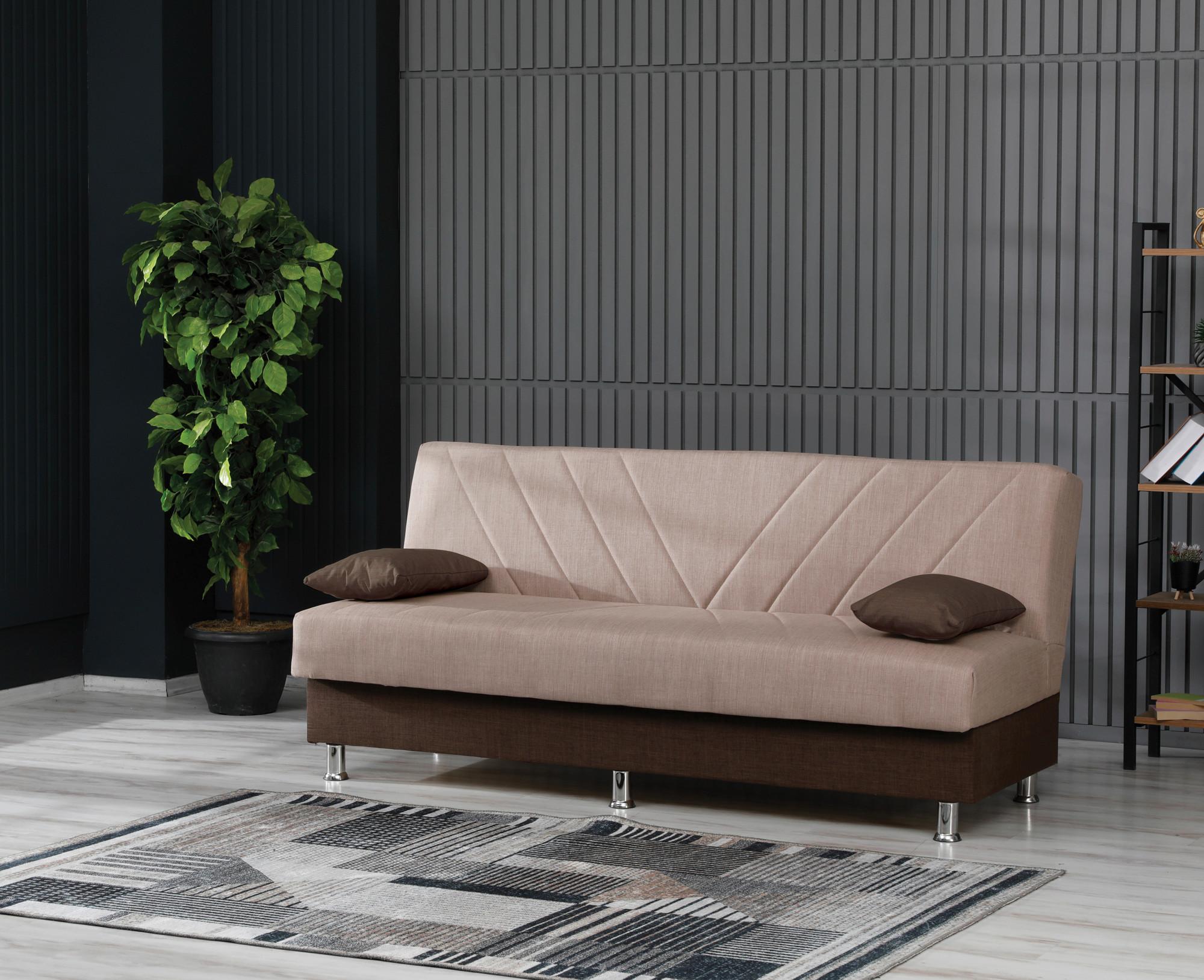 3-Sitzer-Sofa Freetown Mit Schlaffunktion Creme/Braun - Chromfarben/Beige, Design, Textil (190/82/82cm) - Livetastic
