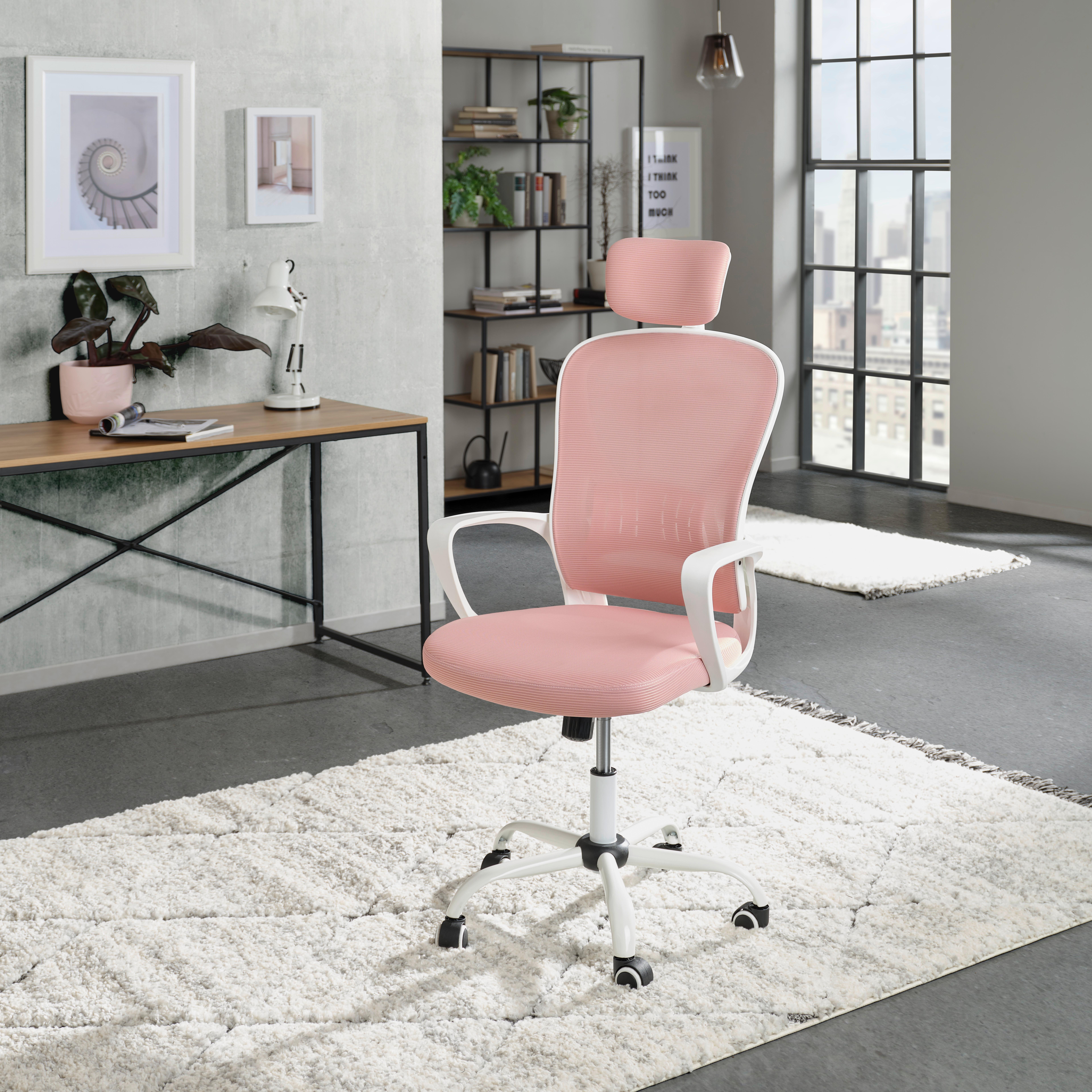 Drehstuhl Caorle mit Armstützen Pink - Pink/Weiß, MODERN, Kunststoff/Textil (60/118/65cm) - MID.YOU