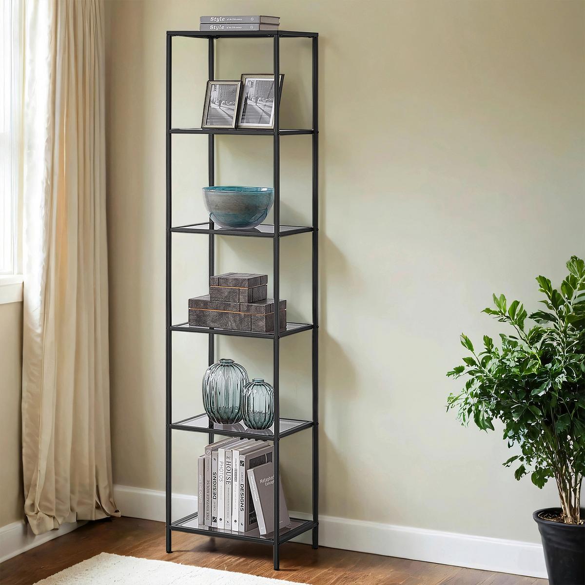 Regal Bookcase - Schwarz/Grau, MODERN, Glas/Metall (40/177,3/30cm) - MID.YOU
