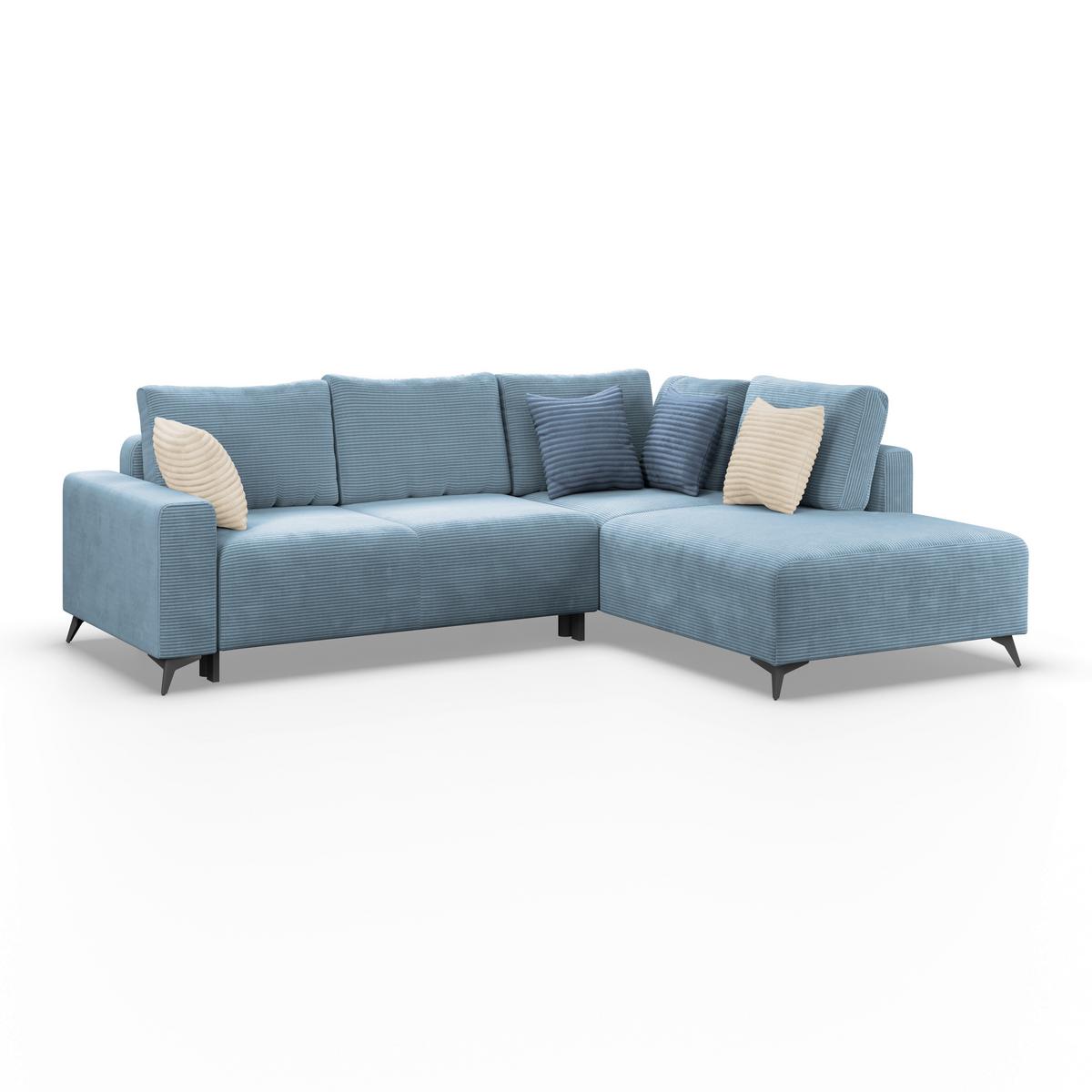 Ecksofa Mit Schlaffunktion Lincoln Blau Cord 270x212 Cm - Blau/Schwarz, MODERN, Textil (270/212cm)