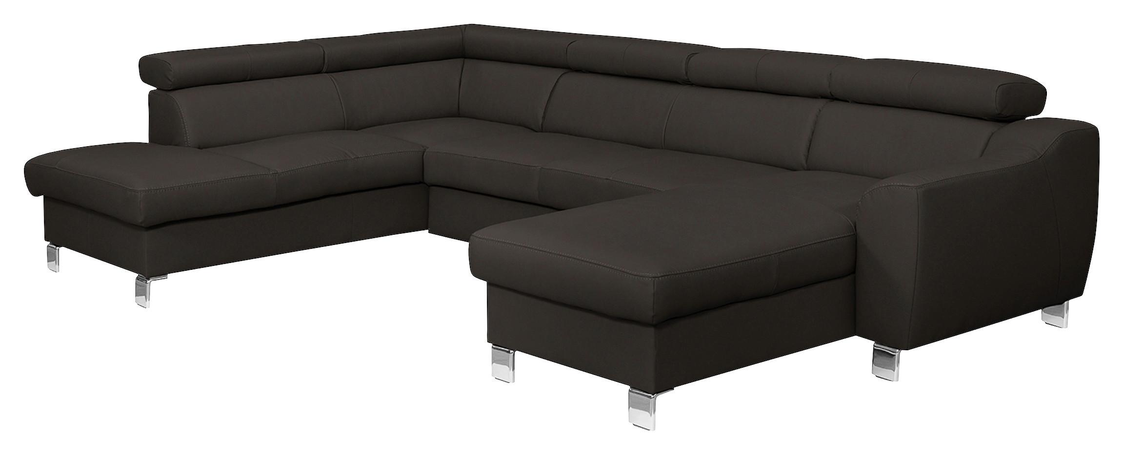 Wohnlandschaft Aspen Dbraun U-Form: 208 Cm - Chromfarben/Dunkelbraun, Design, Leder/Textil (208/315/175cm) - Livetastic