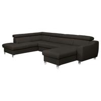 Wohnlandschaft Aspen Dbraun U-Form: 208 Cm - Chromfarben/Dunkelbraun, Design, Leder/Textil (208/315/175cm) - Livetastic