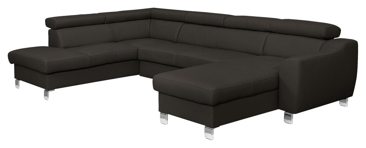 Wohnlandschaft Aspen Dbraun U-Form: 208 Cm - Chromfarben/Dunkelbraun, Design, Leder/Textil (208/315/175cm) - Livetastic
