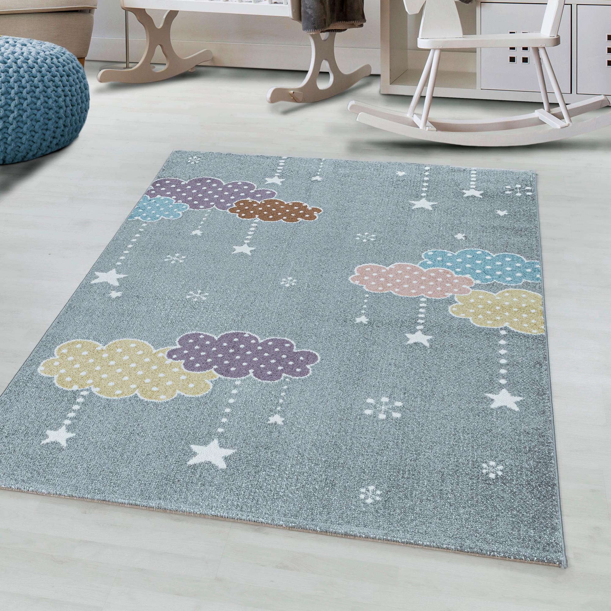Kinderteppich Sterne & Woken Grau Lucky 80x150 cm - Grau, Trend, Textil (80/150cm)