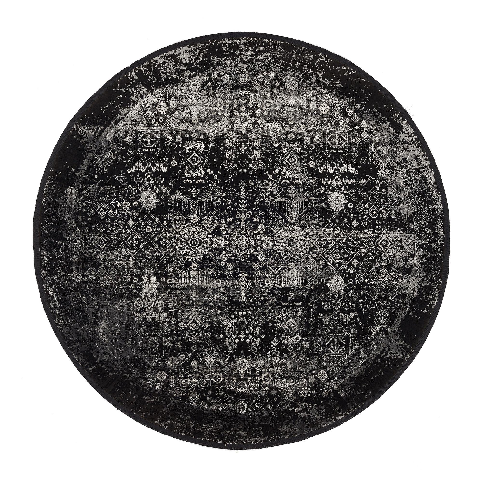 Webteppich Grau/Schwarz Calais Rund Ø 200 cm - Schwarz/Grau, Design, Textil (200cm) - Dieter Knoll