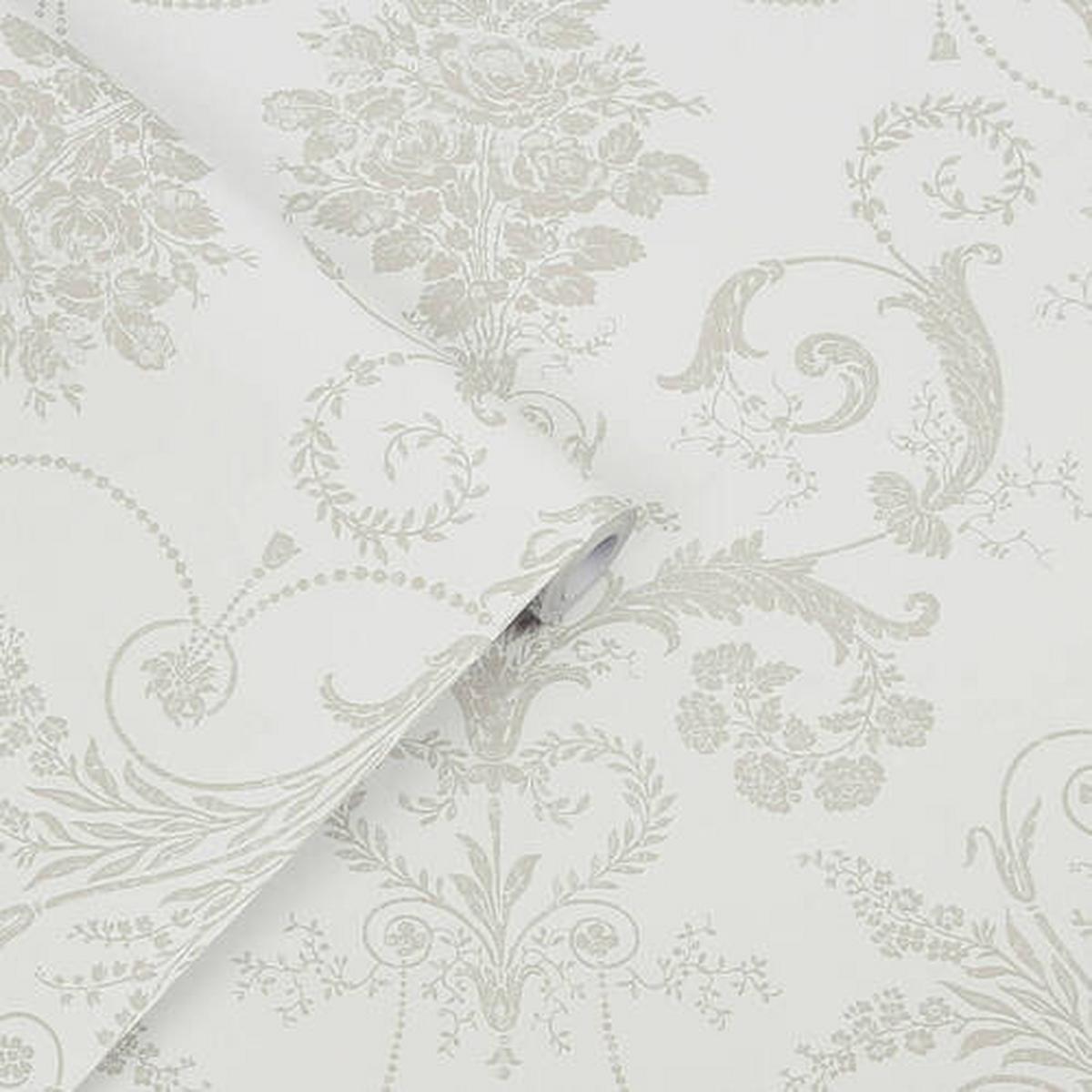 Vliestapete Josette Dove Grau/weiss - Weiß/Grau, Basics, Papier/Kunststoff (52/1000cm)