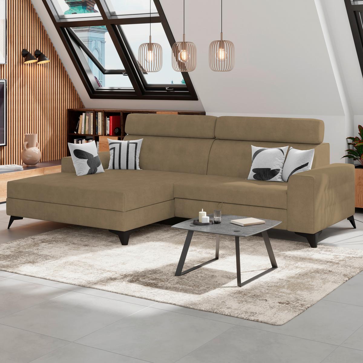 Ecksofa Mit Schlaffunktion Florida Beige 175x275 Cm - Beige, MODERN, Holz/Holzwerkstoff (175/275cm)