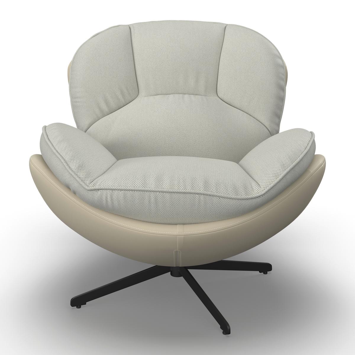 Relaxační křeslo INA, bílá,béžová, vzhled kůže - bílá/černá, Moderní, kov/textil (98/86/105cm) - Bessagi Home