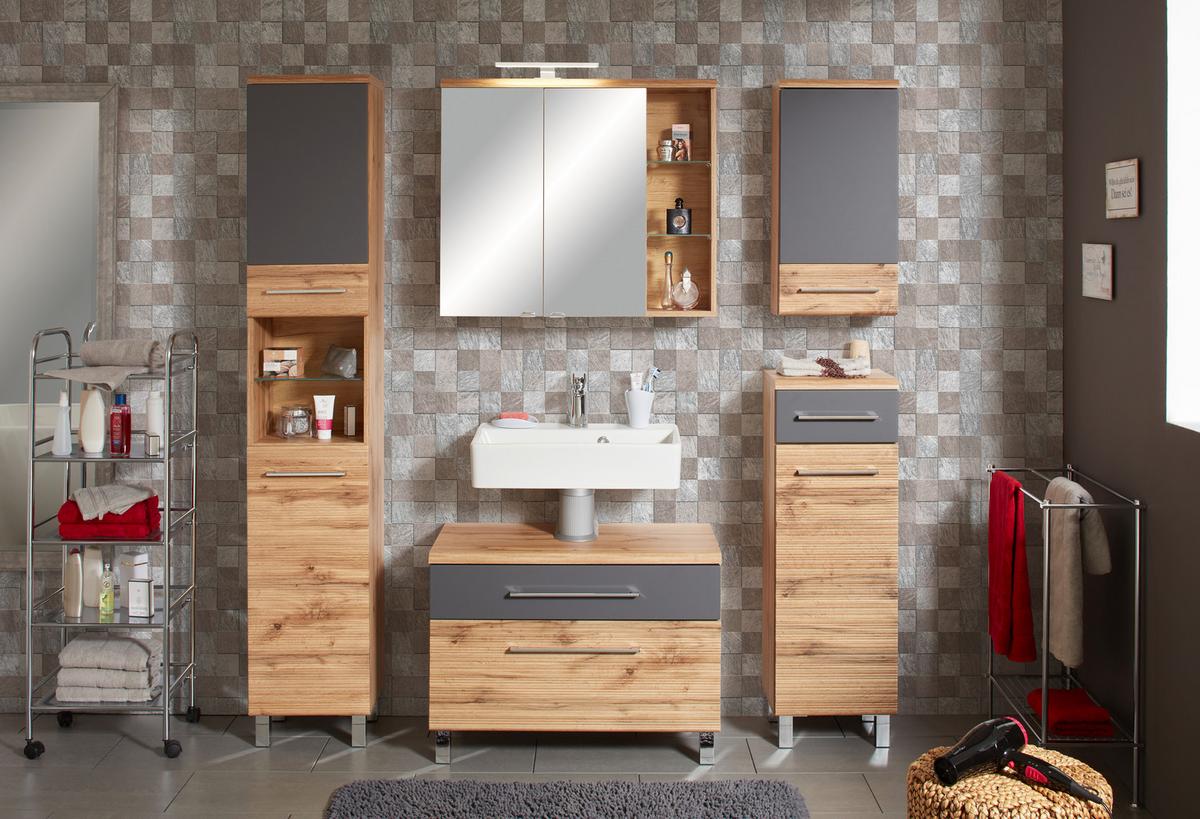 HORNÍ SKŘÍŇKA FLOAT -EXKLUSIV- - barvy dubu/barvy chromu, Moderní, kov/kompozitní dřevo (35/70/21cm) - Premium Living