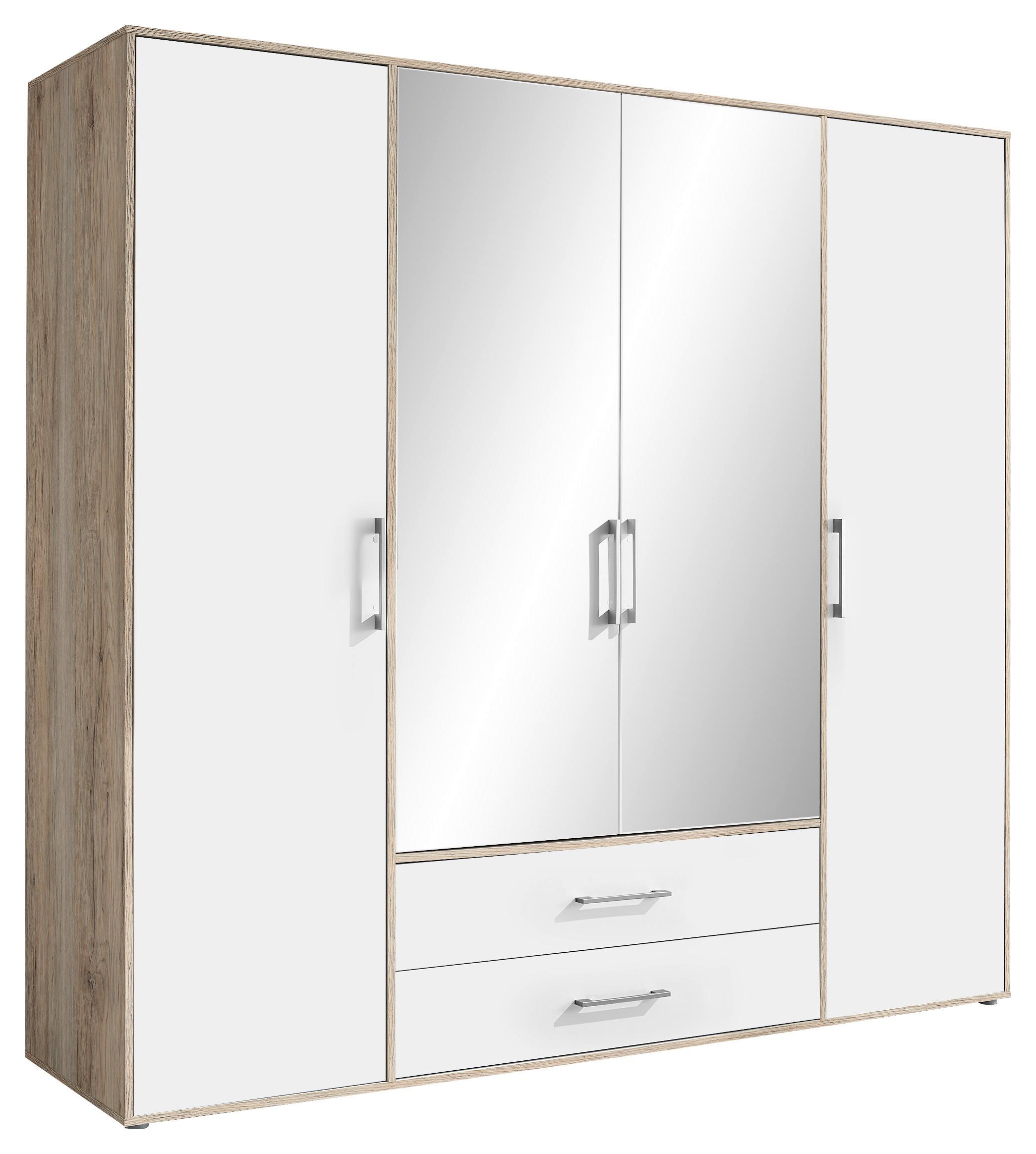 Kleiderschrank M. Spiegel 4trg Lembo San Remo/weiß B: 206 Cm - Alufarben/Weiß, KONVENTIONELL, Glas/Holzwerkstoff (206/195/60cm)