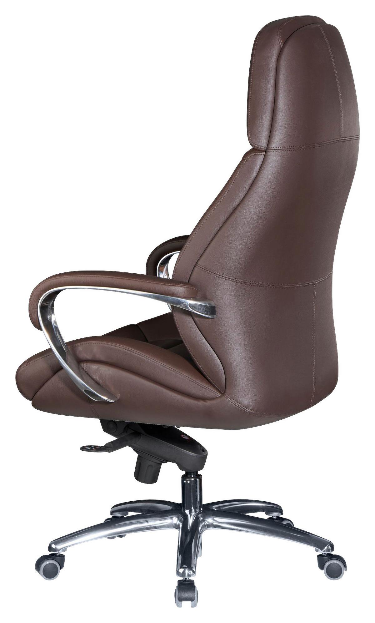 Chefsessel Mit Armstützen Dunkelbraun Leder Bis 120 Kg - Dunkelbraun/Alufarben, MODERN, Leder/Kunststoff (67/140/67cm) - MID.YOU