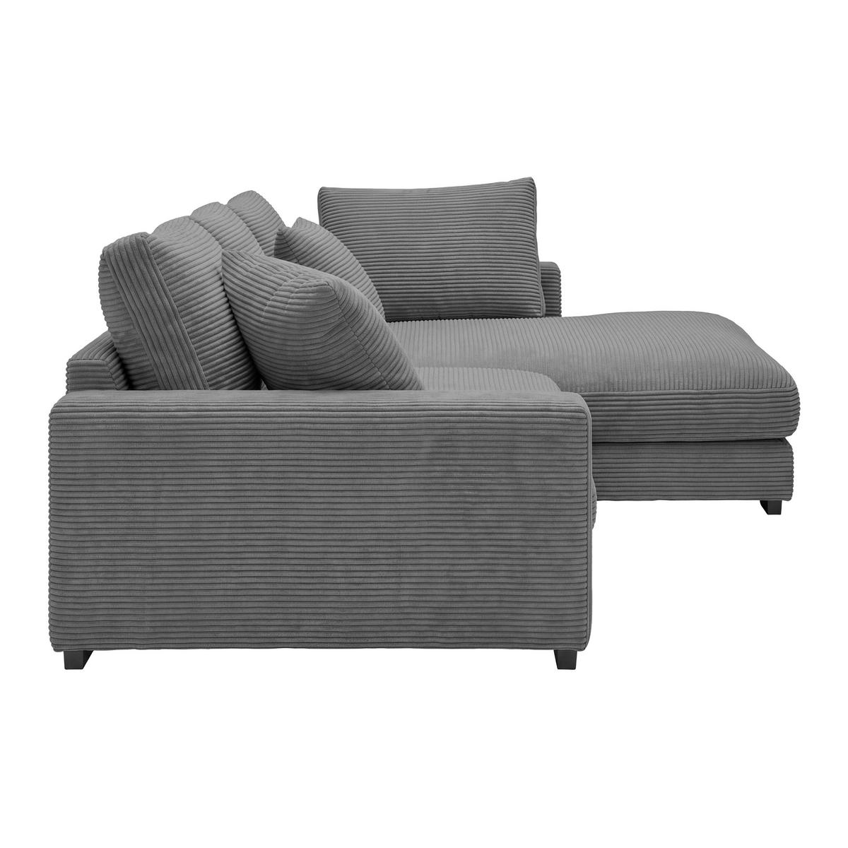 Rohová sedačka PEDRO, pravá, šedý manšestr - šedá/černá, Moderní, textil/plast (300/190cm) - Mömax
