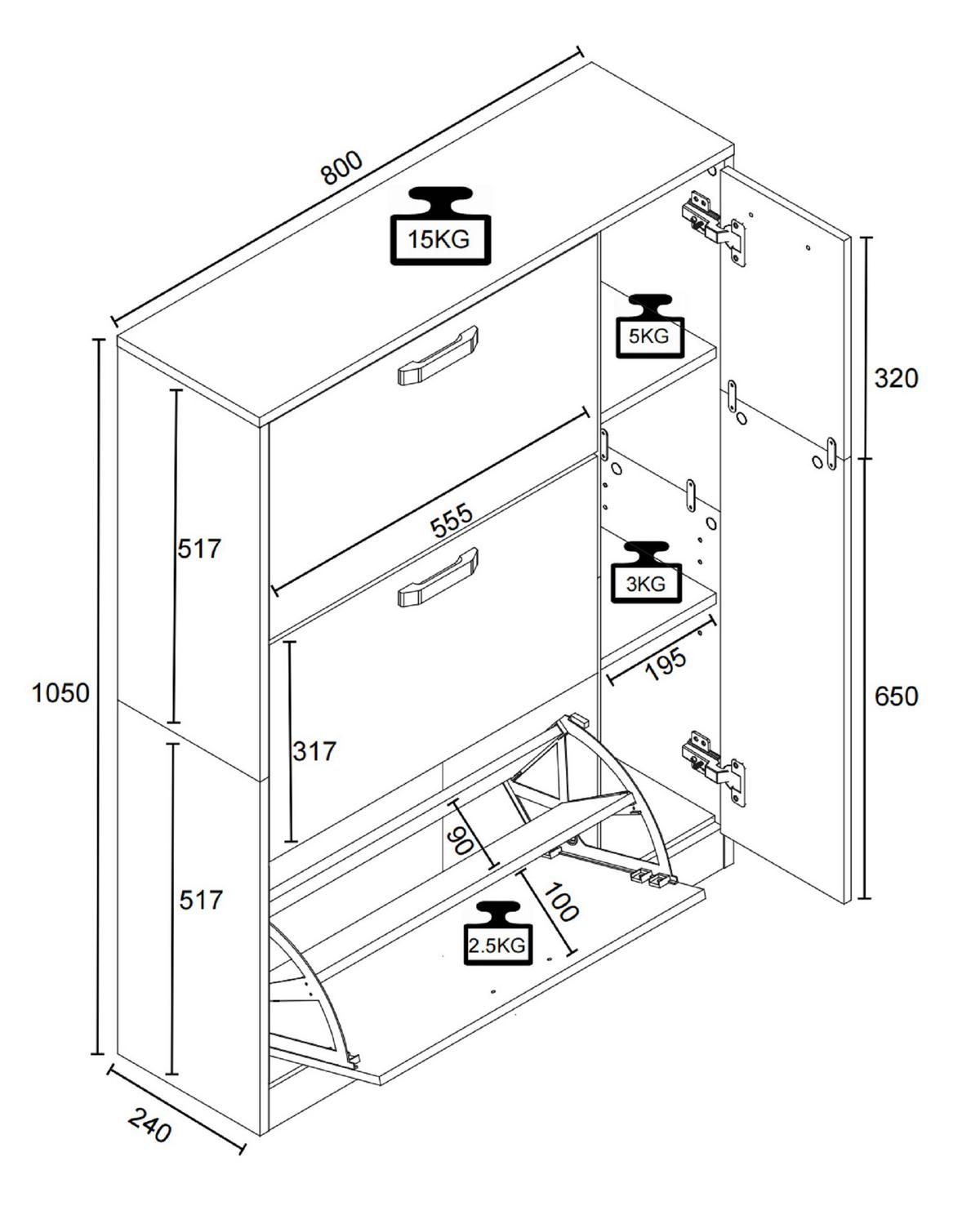 Schuhschrank Halom Anthrazit/honigeiche - Honigeiche/Anthrazit, LIFESTYLE, Holzwerkstoff (80/105/24cm) - MID.YOU