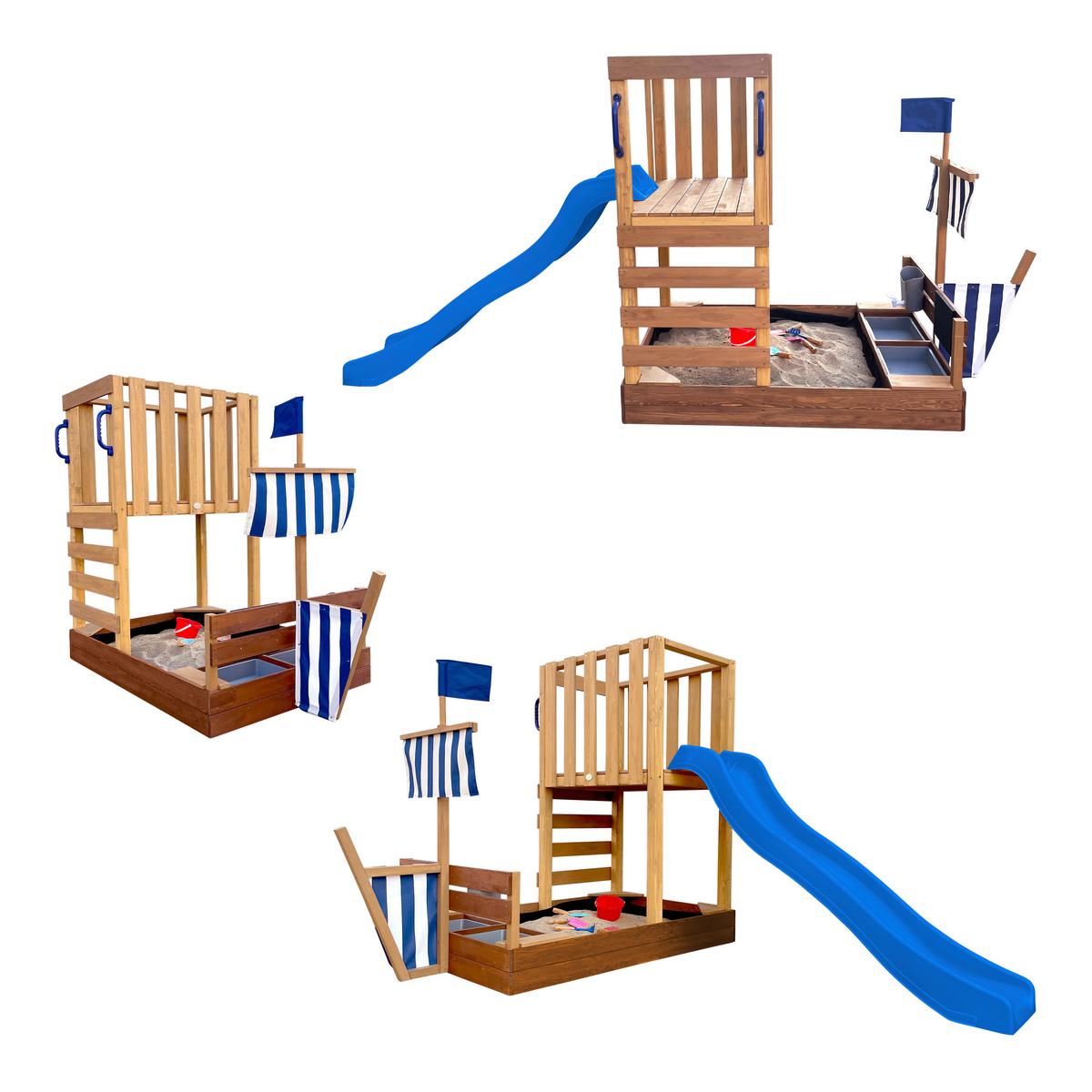 Spielturm Vicky mit Rutsche Blau - Blau/Braun, Basics, Holz/Kunststoff (180,5/87/150cm) - Ambia Garden