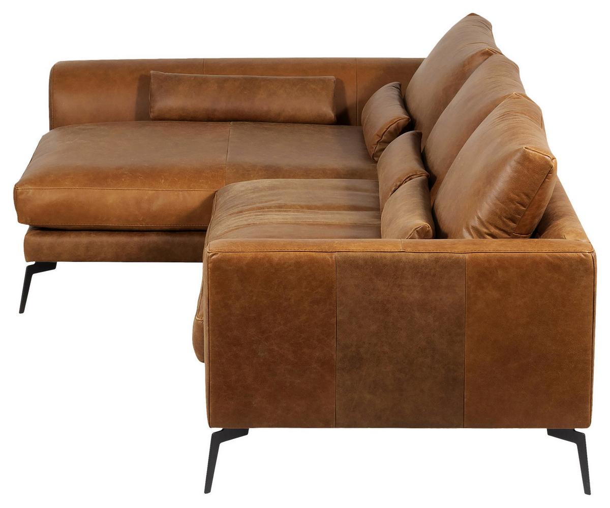 Ecksofa Berlin Cognac S: 172 cm - Cognac/Schwarz, Design, Leder (172/313cm) - Livetastic