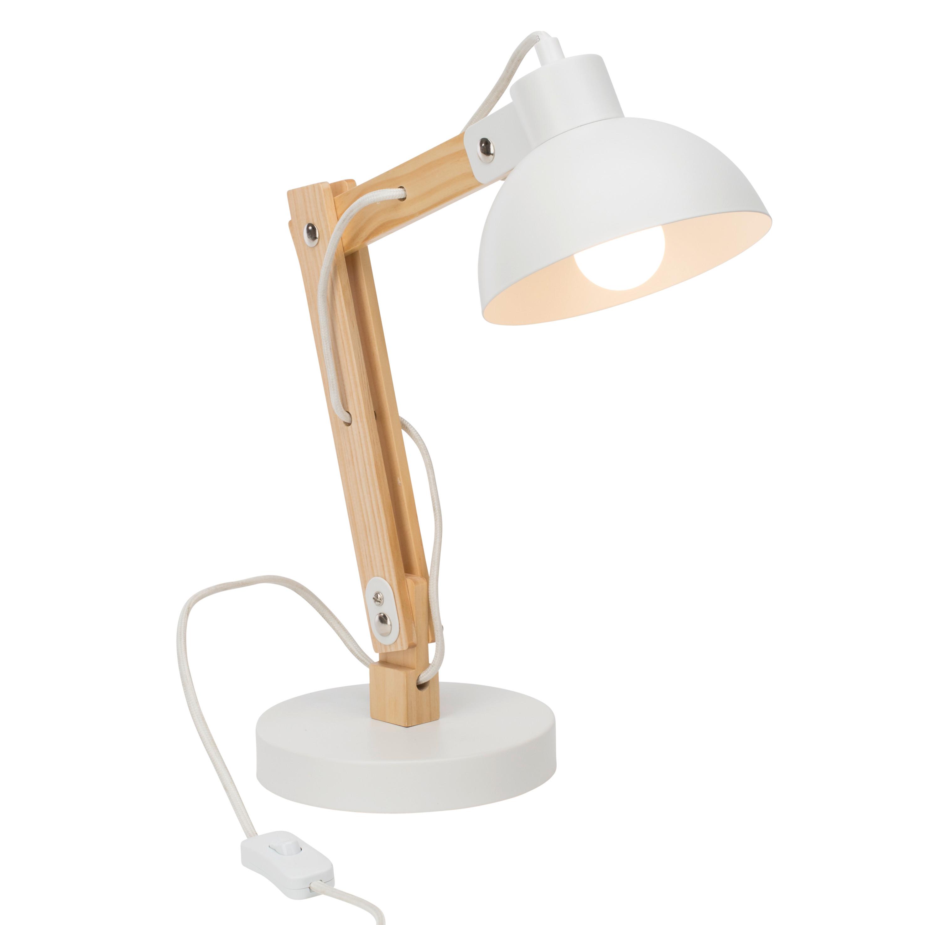 Tischlampe Moda Weiß/Braun mit Schnurschalter - Weiß, Natur, Holz/Metall (41,5/16/32cm) - Brilliant