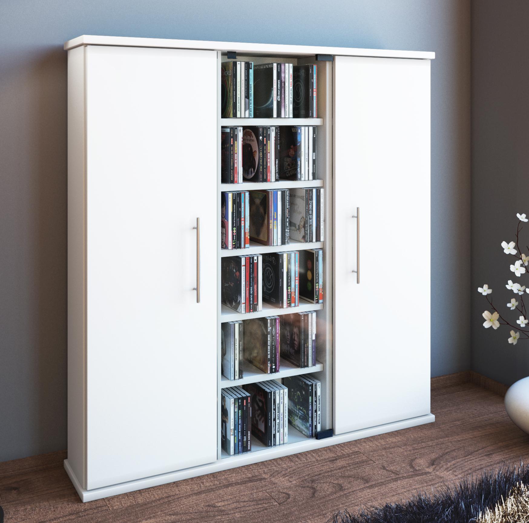 CD Regál Santo š: 86 cm biely - biela, Konventionell, kompozitné drevo/sklo (86/91,5/18cm) - MID.YOU